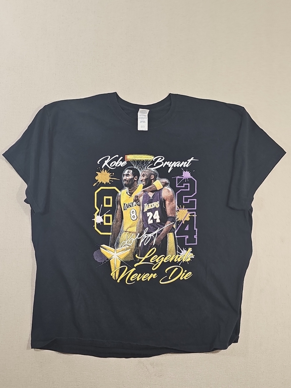 Gildan Black Kobe Bryant Graphic Tee with Yellow and Purple Accents